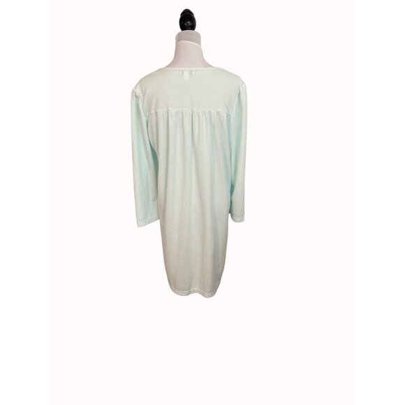 Miss Elaine Honeycomb Nightgown Size L Light Mint Green Long Sleeve Embroidered - Picture 11 of 11